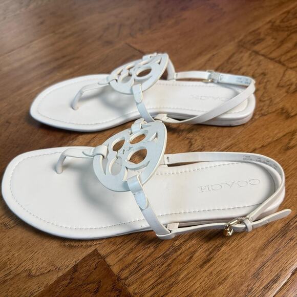 Coach Jaci Logo T-strap Flat Sandals Slingback Women's 9.5B White Leather C2924 - Picture 1 of 8